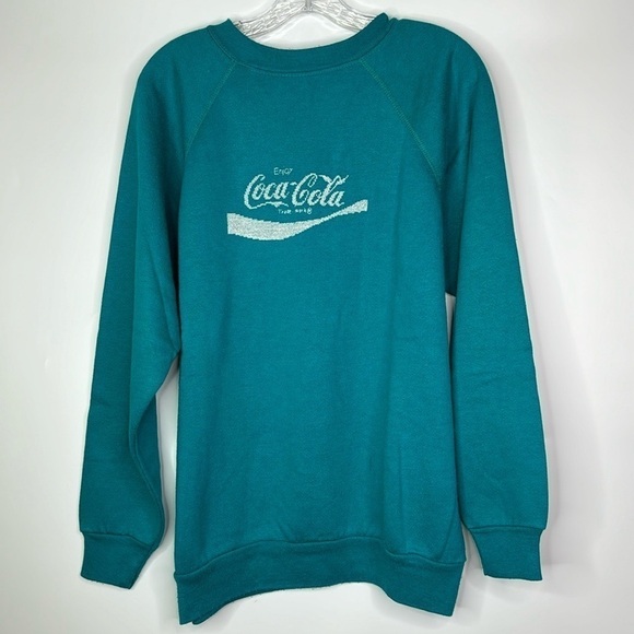 Vintage Tultex Enjoy Coca-Cola Blue Crewneck Sweatshirt Large 80s - Picture 1 of 12
